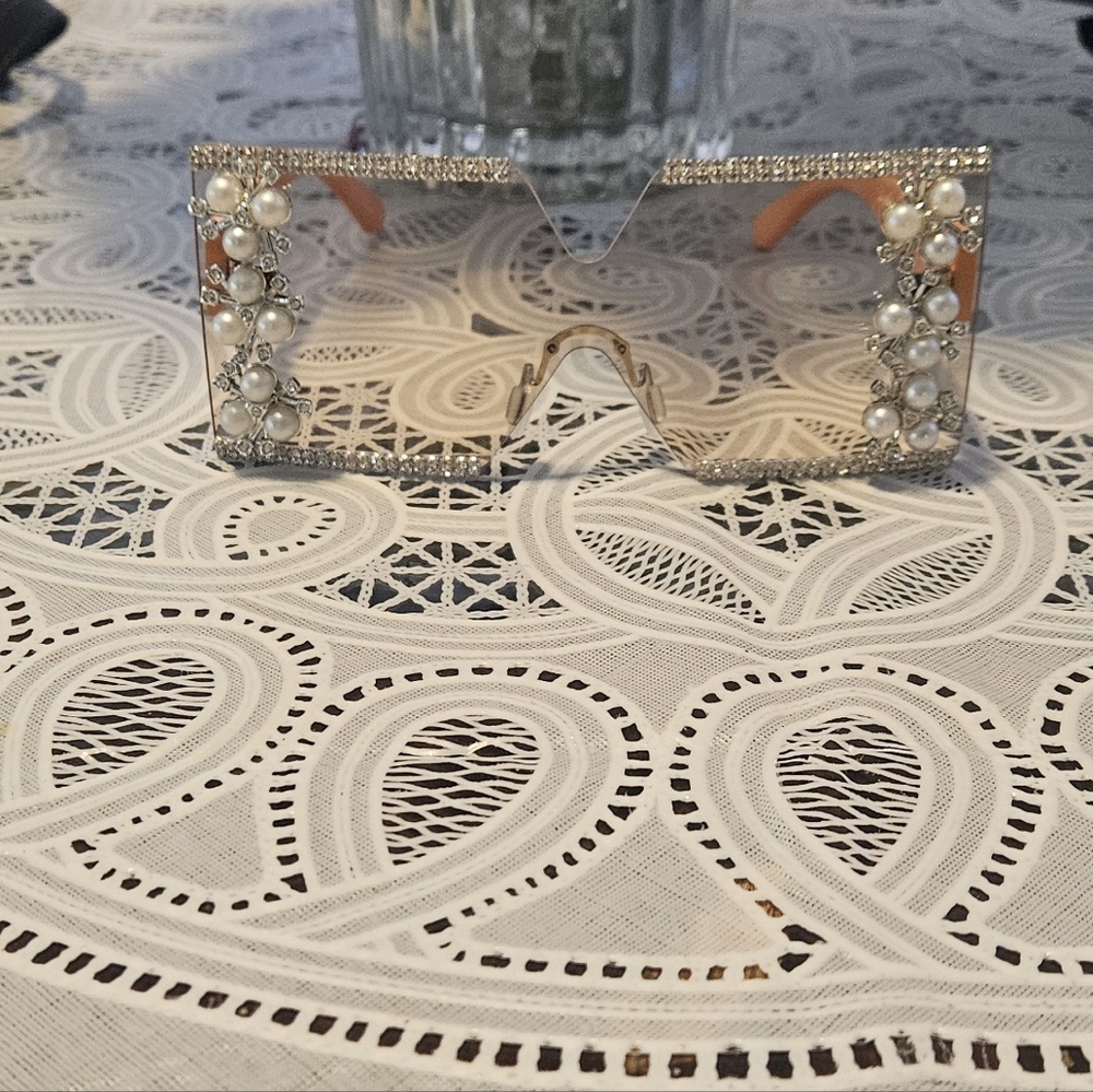 Pearl Embellished Silver Sunglasses